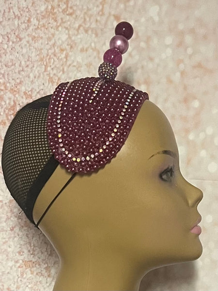 Burgundy Beaded Headband Fascinator Half Hat for Church, Weddings and other special occasions
