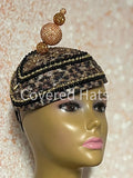 Leopard Print Rhinestone Fascinator, Half Hat for Church and Special Occasions