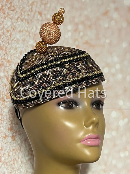 Leopard Print Rhinestone Fascinator, Half Hat for Church and Special Occasions