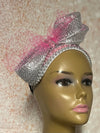 Pink and Silver Beaded Fascinator Half Hat, Church Head Covering