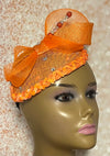 Orange Sinamay Teardrop Half Hat Fascinator for Church Head Covering, Wedding, Tea Party, Mother of the Bride, and Other Special Occasions