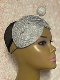 Silver and Gray Bling Double Teardrop Cup Fascinator Half Hat for Church, Tea Parties, Weddings, and other special occasions