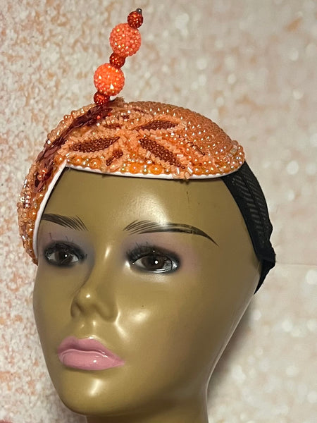 Orange Double Cup Rhinestone Crystal Bling Fascinator | Teardrop Half Hat