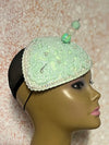 Mint Green Crystal Bead Bling Fascinator | Teardrop Half Hat for Church