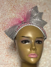 Pink and Silver Beaded Fascinator Half Hat, Church Head Covering