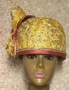 Yellow and Peach Full Skully Hat, Church Head Covering, Headwear, Tea Parties, Weddings and other Special Occasions