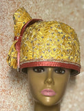 Yellow and Peach Full Skully Hat, Church Head Covering, Headwear, Tea Parties, Weddings and other Special Occasions