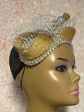 Gold and Silver Beaded Headband-Shaped Fascinator Half Hat for Church, Tea Parties, Weddings and other special occasions