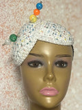Multicolor double cup fascinator, Yellow, Blue, Green, Orange and Off white fascinator, Handmade Church Headwear and Special Occasions
