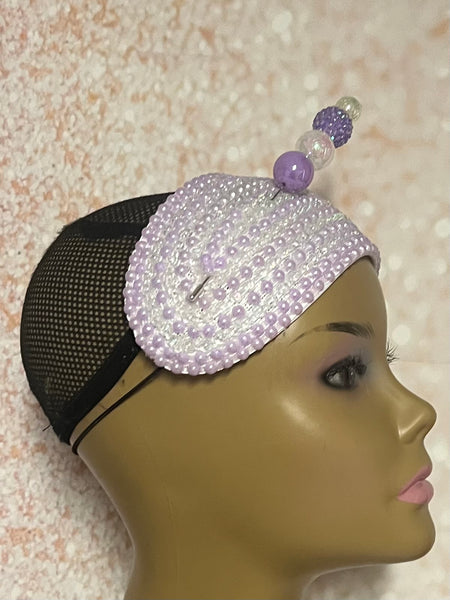 Lavender and Iridescent Beaded Headband: Church Wedding Head Covering Special Occasions
