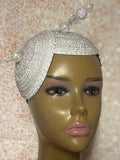 Iridescent Double Cup Beaded Rhinestone Fascinator for Church, Blue Half Hat for Tea Parties, Weddings and Special Occasions