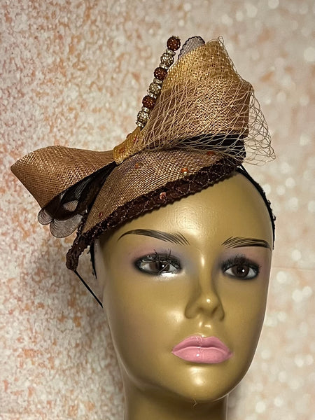 Beige/Cream Fascinator Half Hat for Church Head Covering, Tea Party, Wedding and Other Special Occasions