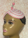 Pink and White Double Cup Beaded Rhinestone Fascinator for Church and Special Occasions