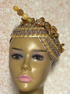 Gold and Beige/Khaki Beaded Flower Double Cup Fascinator, Church Special Occasion Half Hat
