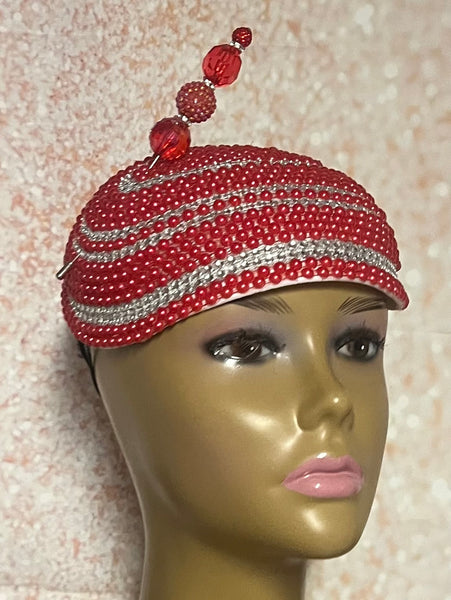 Red and Silver Beaded Half Hat Fascinator for weddings, church and special occasions, Gift for Mom, Sister, Wife, Her