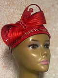 Red Beaded Satin Fascinator Half Hat for Church, Tea Parties, Weddings and other special occasions