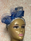 Silver and Blue Lace Rhinestones Studded Headband-Shaped Fascinator Half Hat for Church, Tea Party, Weddings and other special occasions