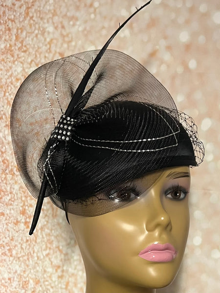 Black Lace Sequin Flower Half Hat