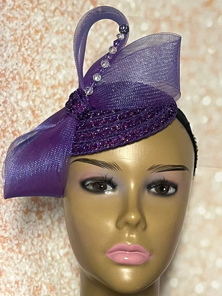 Purple Sequins and Rhinestones small hat for Church, Wedding, Mother of the Bride, Head Covering, Tea Parties and other special occasions