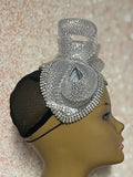 Silver and Gray Bling Double Cup Fascinator Half Hat for Church, Tea Parties, Weddings, and other special occasions