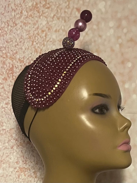 Burgundy Beaded Headband Fascinator Half Hat for Church, Weddings and other special occasions
