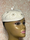 White Beaded Side Folded Asymmetric Hat Fascinator for weddings, church and special occasions, Gift for Mom, Sister, Wife, Her