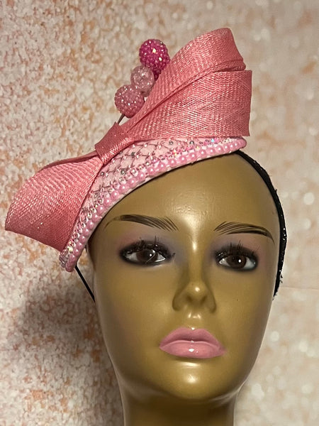Pink Lace Rhinestone hat for Church, Wedding, Mother of the Bride, Head Covering, Tea Parties and other special occasions