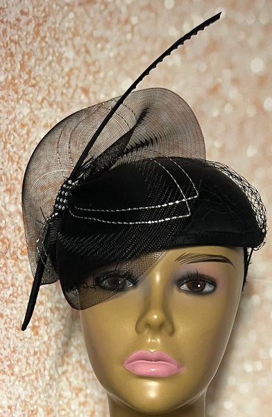 Black Satin Hat for Church, Wedding, Mother of the Bride, Head Covering, Tea Parties