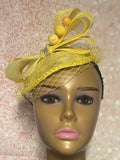 Yellow Sinamay Teardrop Fascinator: Church, Tea Party Headwear
