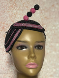 Pink and Black Beaded Rhinestone Double Cup Teardrop Beaded Fascinator