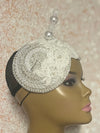White Double Cup Pearl Bead Half Hat Fascinator for weddings, church, tea parties and special occasions
