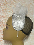 White Sinamay Lace Sequin Headband Fascinator, for Weddings, Church, Tea Parties, and other Special Occasions