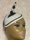 Black and White Bead Fascinator Half Hat for weddings, church and special occasions
