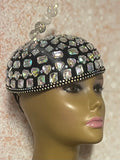 Black Iridescent Rhinestone Fascinator Half Hat for Church, Tea Party, Kentucky Derby, Wedding, and Special Occasions