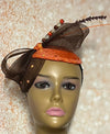 Orange and Brown Half Hat Fascinator for Church Head Covering, Wedding, Tea Party, Mother of the Bride, and Other Special Occasions