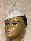 White Beaded Pearl Button Half Hat Fascinator for weddings, church and special occasions, Gift for Mom, Sister, Wife, Her