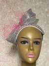 Pink and Silver Beaded Fascinator Half Hat, Church Head Covering