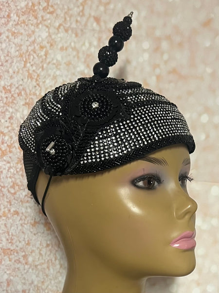 Black Beaded Flower Fascinator Hat for weddings, church and special occasions, Gift for Mom, Sister, Wife, Her
