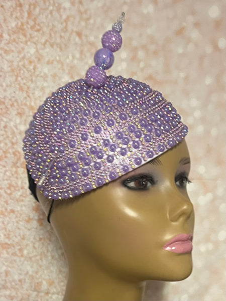 Lavender Beaded Half Hat Fascinator for weddings, church and special occasions