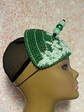 Dark Green Crystal Bead Bling Fascinator | Mint Green Teardrop Half Hat for Church