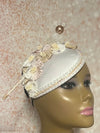 Off-White and Cream Teardrop Flower Fascinator Half Hat, Church and Wedding Headpiece