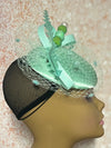 Mint Green Satin Button Pillbox Fascinator Half Hat, Church Head Covering, Headwear, Tea Parties, Weddings, and other Special Occasions