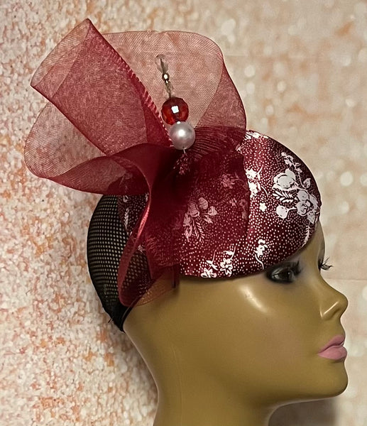 Burgundy Button Fascinator Half Hat for Church, Weddings and other special occasions