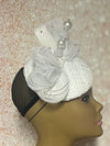 White Tweed Button Half Hat Fascinator for weddings, church and special occasions, Gift for Mom, Sister, Wife, Her