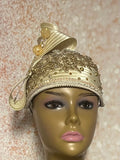 Gold/Beige Beaded  Rhinestone Fascinator Half Hat for Church, Tea Parties, Weddings and other special occasions