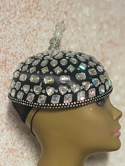 Black Iridescent Rhinestone Fascinator Half Hat for Church, Tea Party, Kentucky Derby, Wedding, and Special Occasions