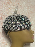 Black Iridescent Rhinestone Fascinator Half Hat for Church, Tea Party, Kentucky Derby, Wedding, and Special Occasions