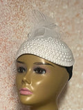 White Beaded Pearl Three Quarter/Full Hat Fascinator for weddings, church and special occasions, Gift for Mom, Sister, Wife, Her