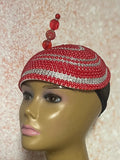 Red and Silver Beaded Half Hat Fascinator for weddings, church and special occasions, Gift for Mom, Sister, Wife, Her