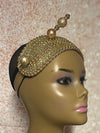 Gold Bead and Rhinestone Headband-Shaped Fascinator Half Hat for Church, Tea Parties, Weddings and other special occasions